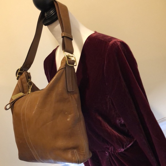 COACH Bleeker Legacy Signature Saddle Brown Leather Slim Duffle Crossbody Bag - Picture 6 of 15